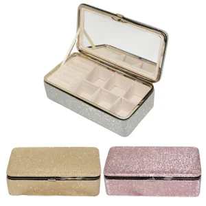 18277_18278_18279 Μπιζουτιέρα Glitter με Καθρέφτη 18.5x10x5.5cm Χρυσό