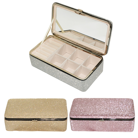 18277_18278_18279 Μπιζουτιέρα Glitter με Καθρέφτη 18.5x10x5.5cm Χρυσό