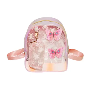 Παιδικό Σακίδιο Πλάτης Ροζ με Πεταλούδες και Κρεμαστό Θηκάκι 25x21x10cm